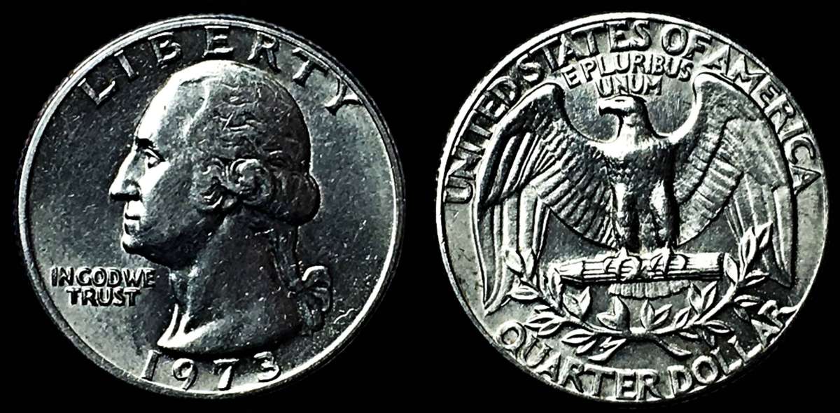 1973- Washington Quarter  USA 25 Cents | George Washington Eagle Design | Collectible American Coin