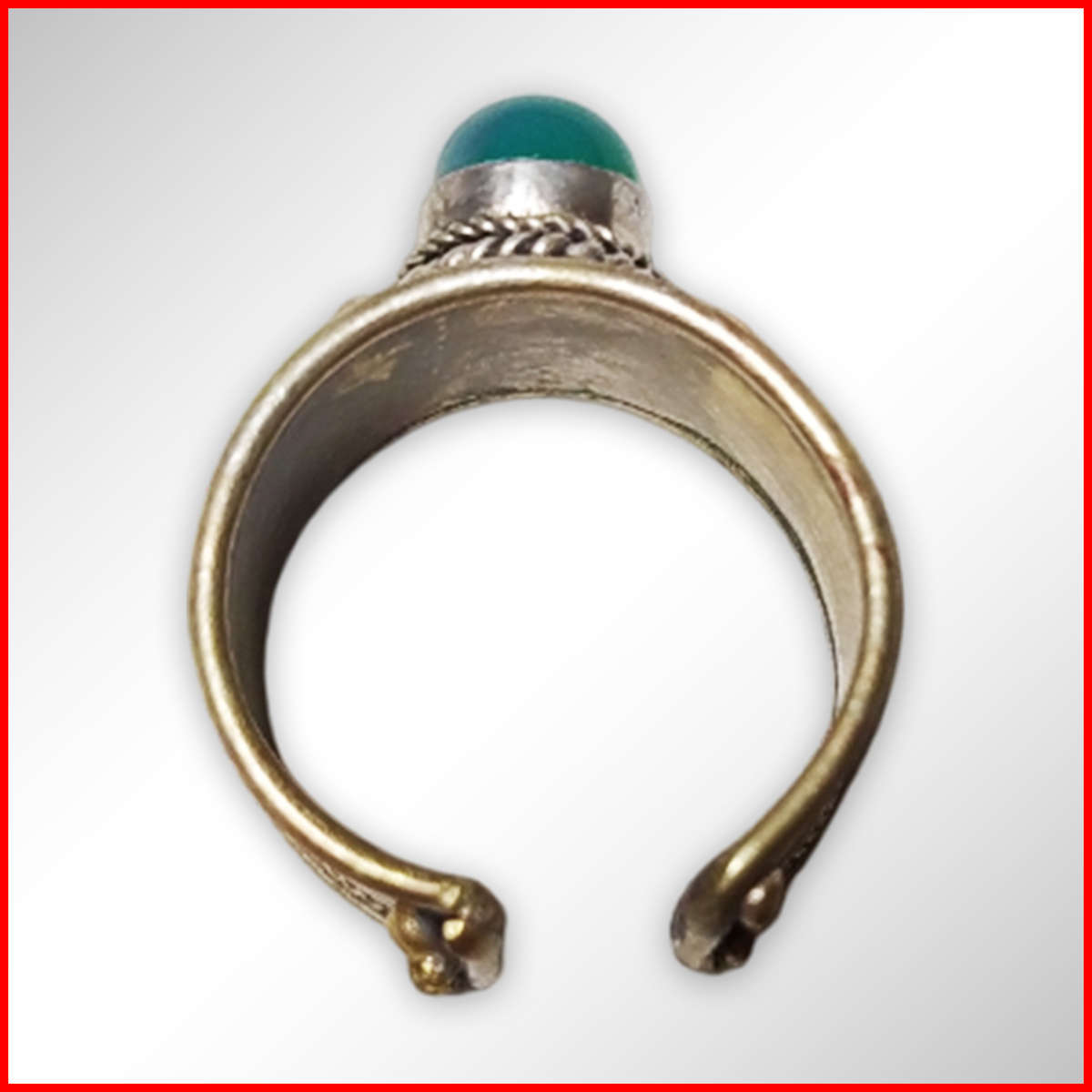 Vintage Tibetan Ring With Green Onyx Stone