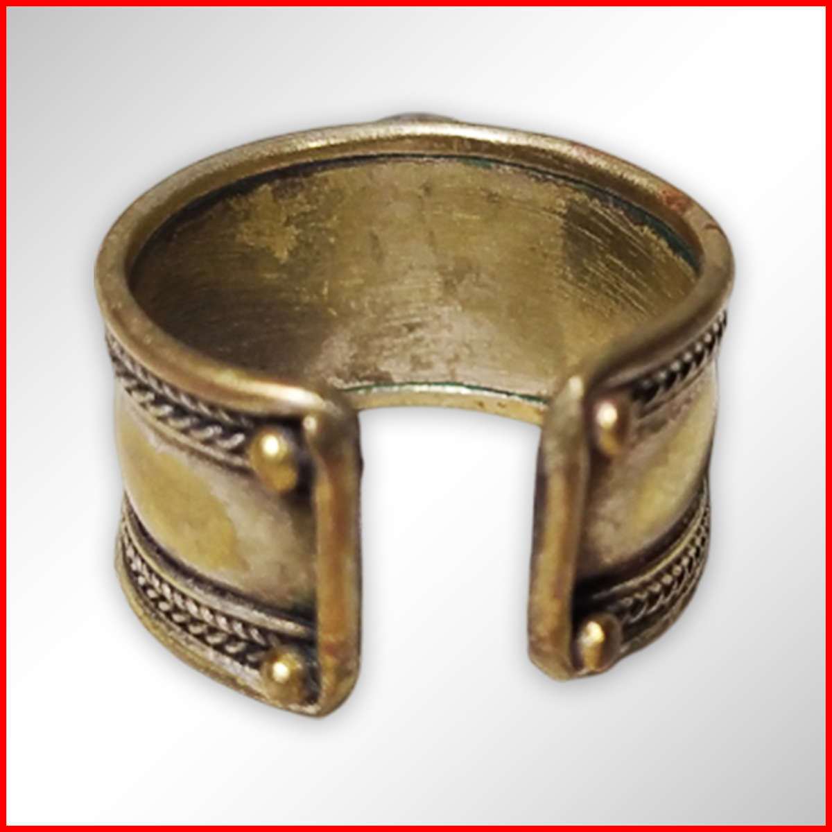 Vintage Tibetan Ring With Green Onyx Stone