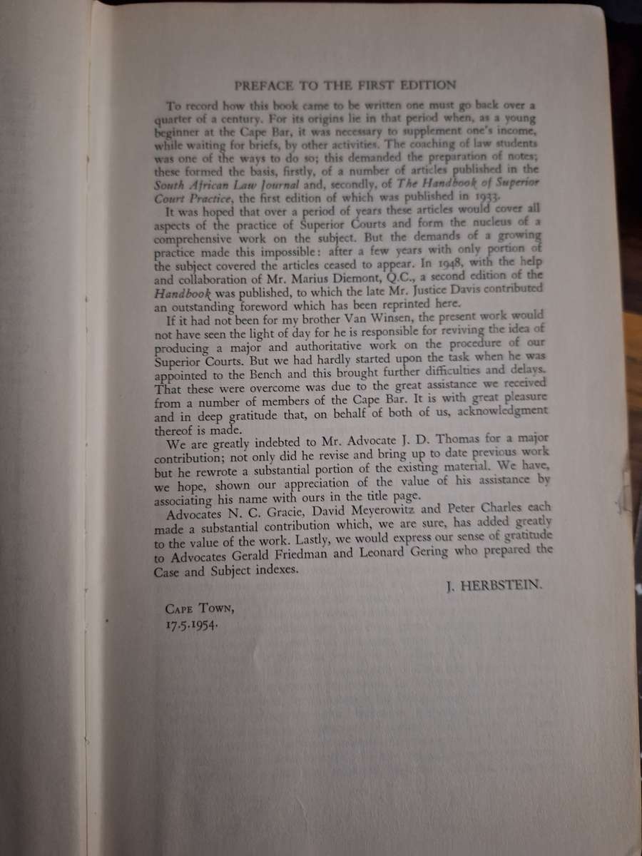 THE CIVIL PRACTICE of the SUPERIOR COURTS in SA 1966. Herbstein and van Winson
