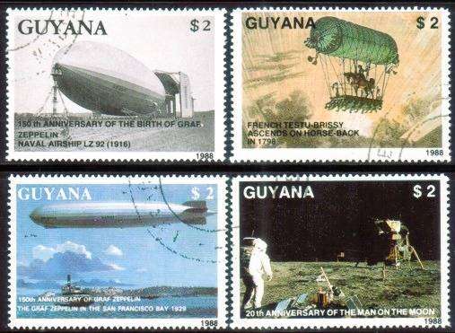 GUYANA - 1989 - ZEPPELIN & MOON SET - F/S - 4 V - USED