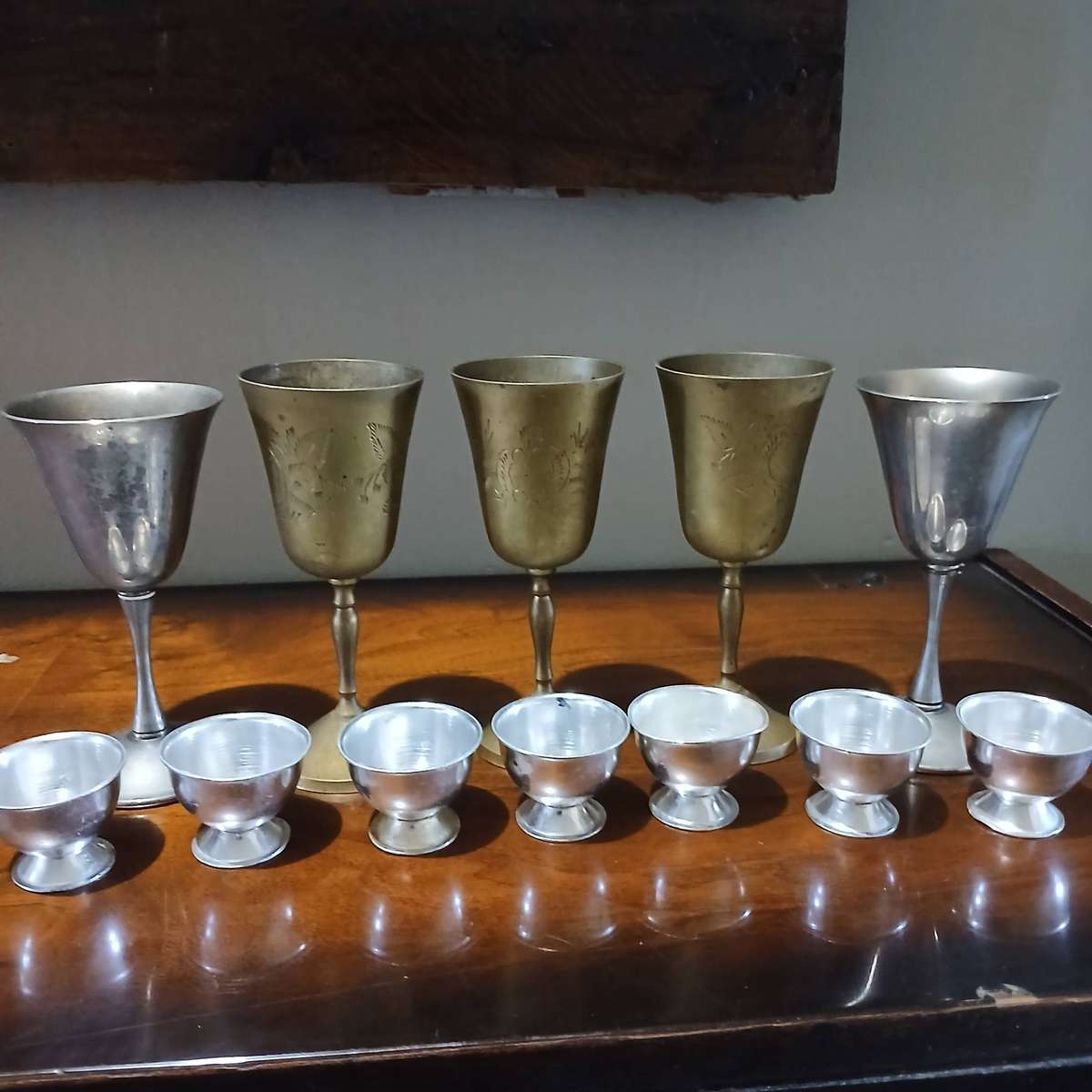 Silver and brass goblets plus extras