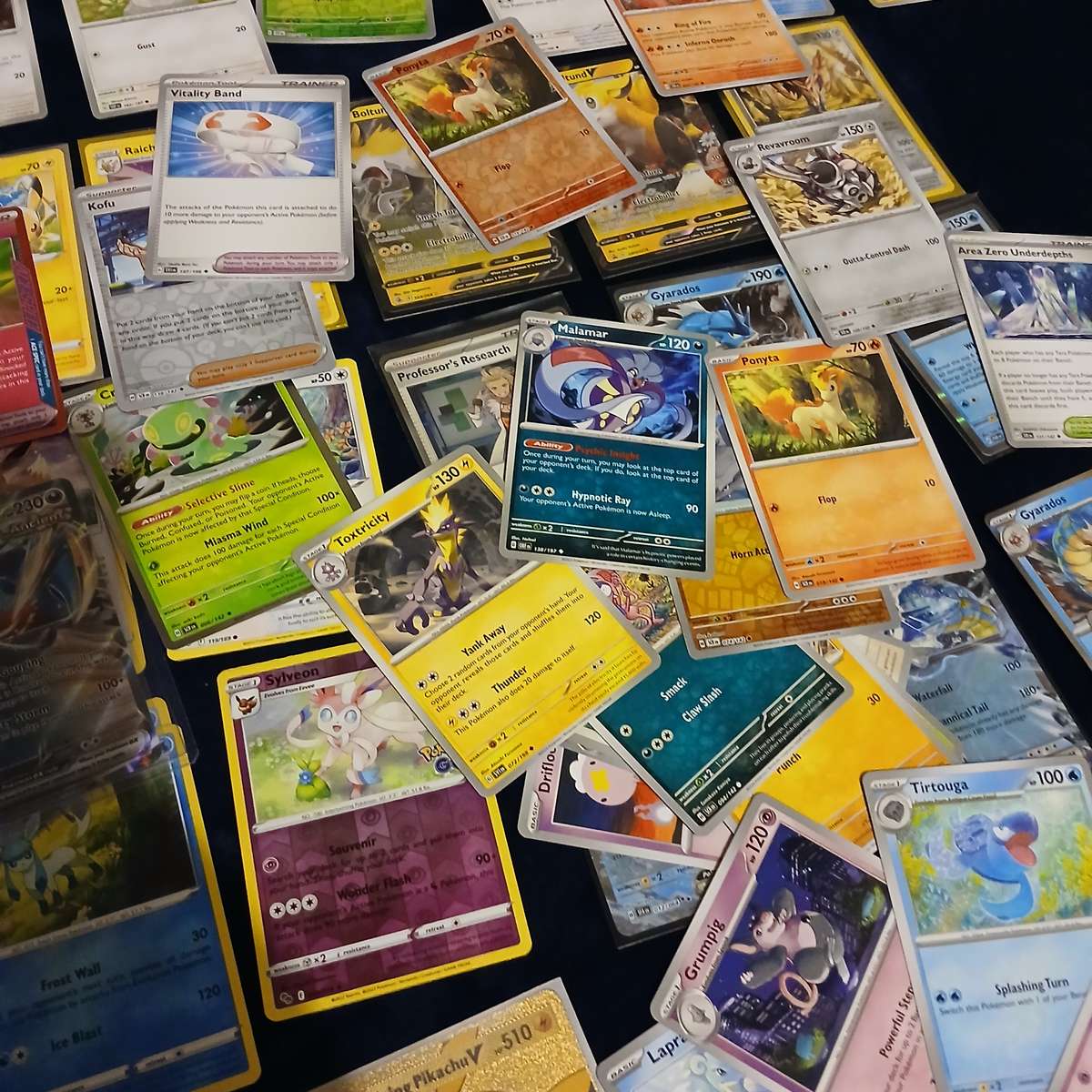 Pokemon card collection 106 cards & 2 tins & tokens (PLUS mystery pack of cards)