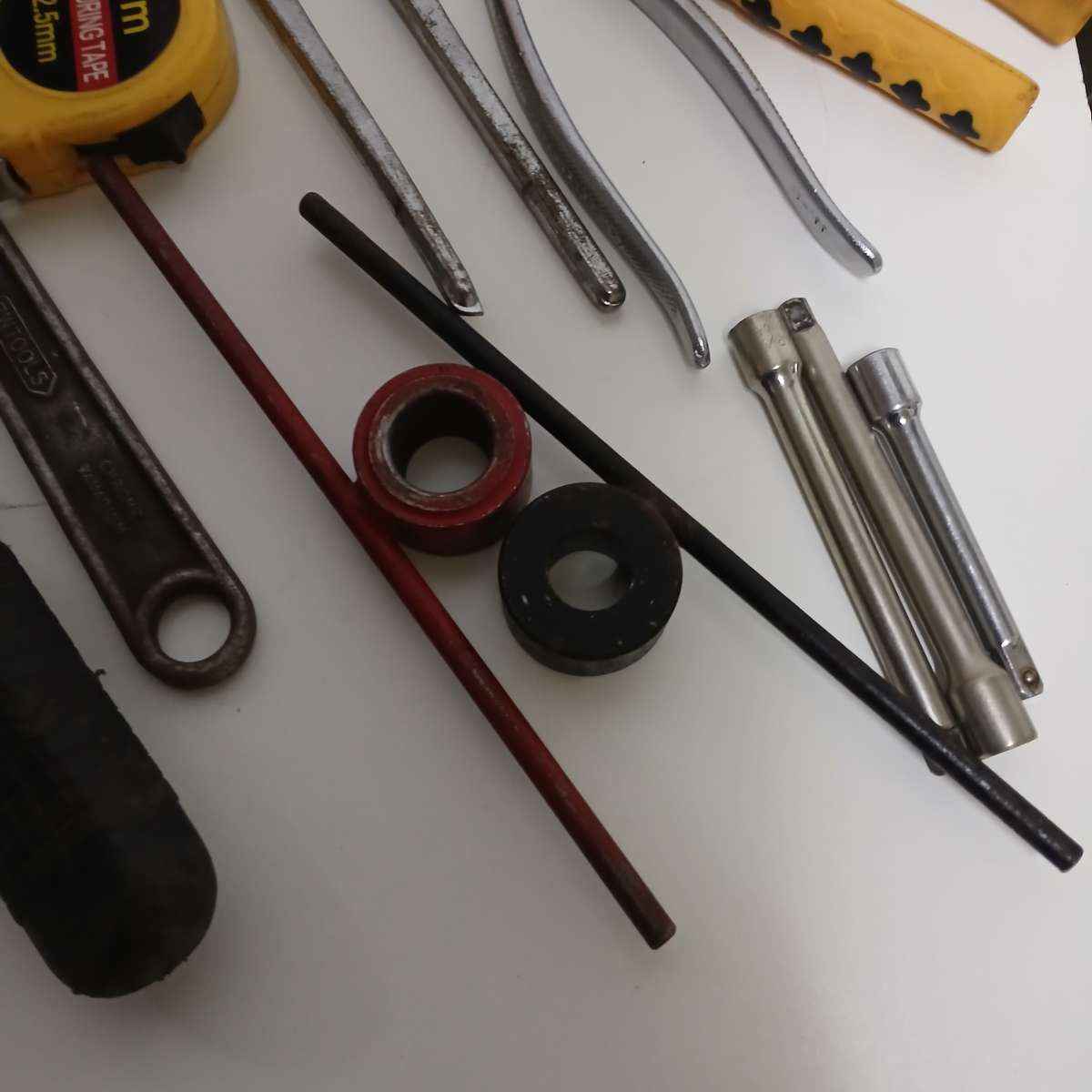 toolbox with various hand tools.