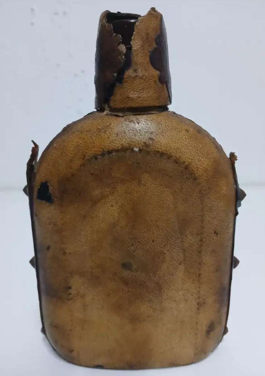 vintage bottle of Cognac San Marino & African bamboo ashtray, handmade + small box