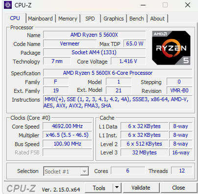 AMD Ryzen 5 5600x Desktop Processor (CPU) Zen 3 [6 Cores] [12 threads] 4.6GHZ Boost Clock