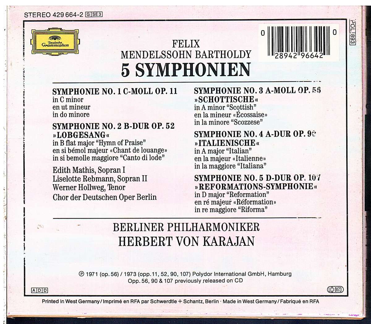 Mendelssohn: 5 Symphonien 3 CD set - Berlin Philharmonic, Herbert von Karajan (cond)