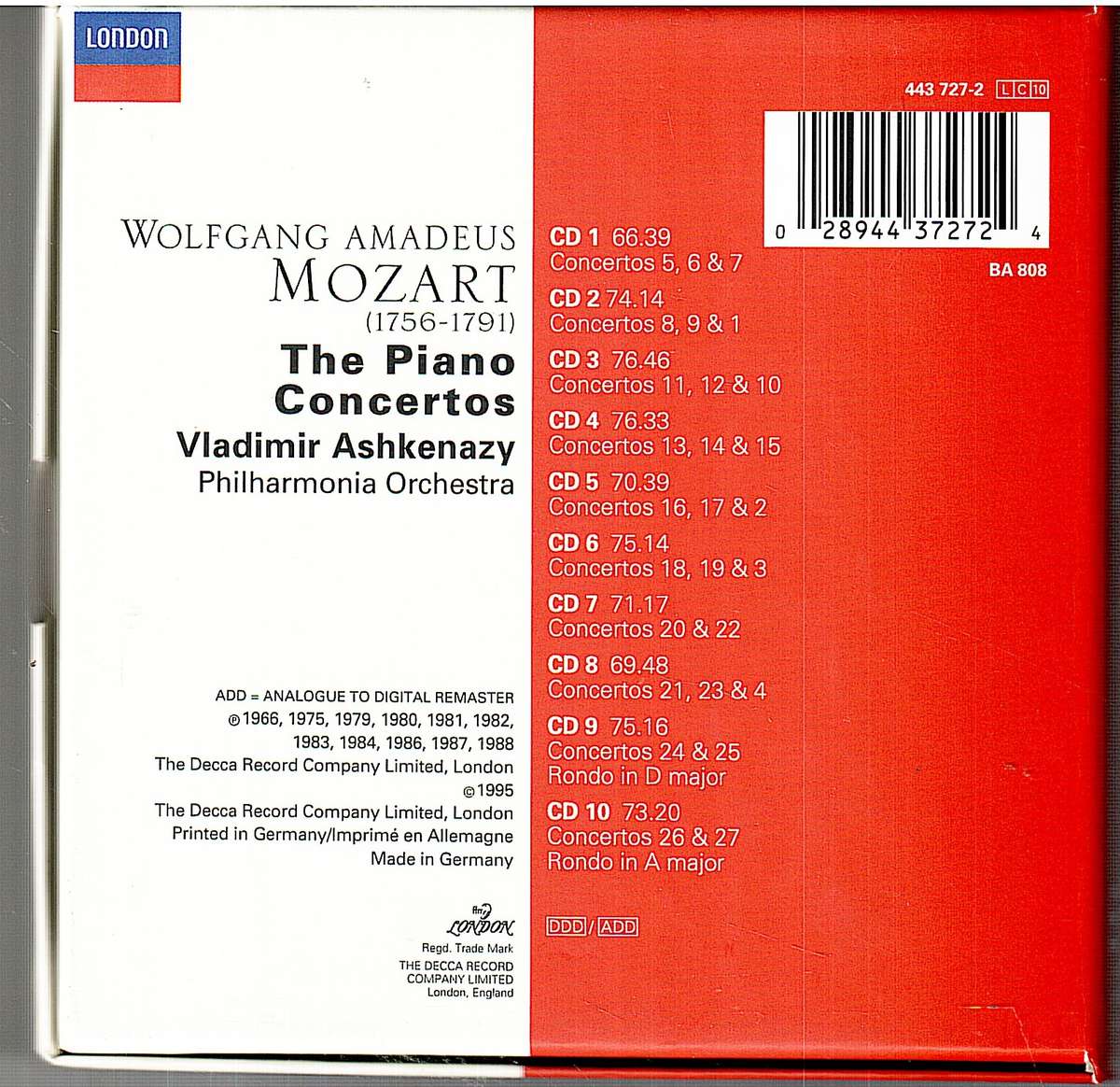 Mozart: The Piano Concertos - Vladimir Ashkenazy, Philharmonia Orchestra 10 CD Set