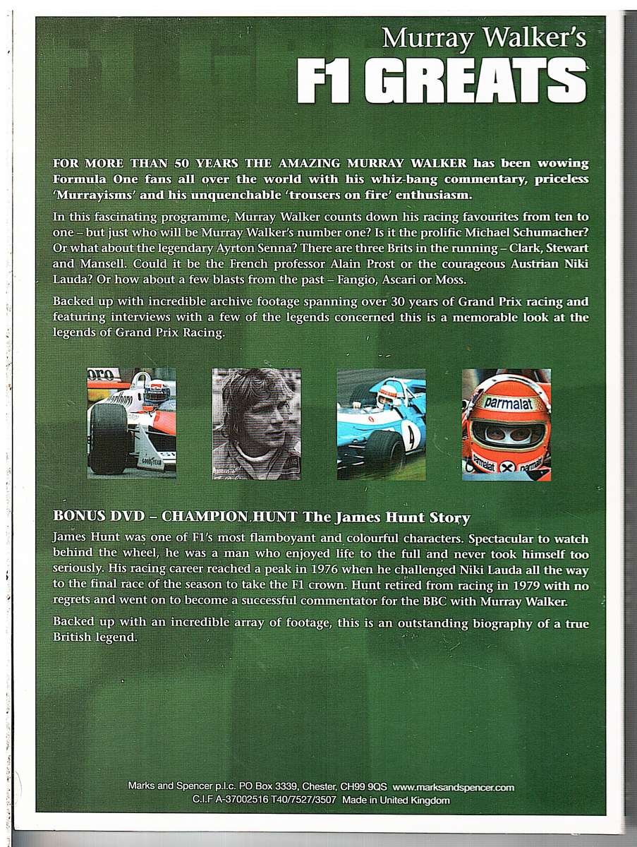 Murray Walker's F1 Greats / Champion Hunt: The James Hunt Story 2 DVD Set