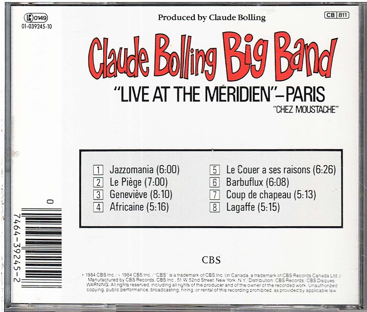 Claude Bolling Big Band - Live at the Meridien - Paris CD