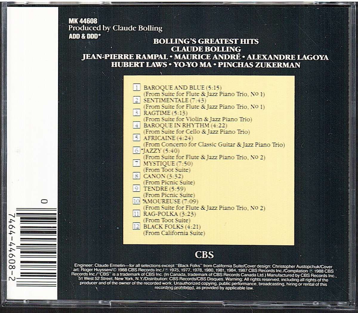 Claude Bolling - Bolling's Greatest Hits CD