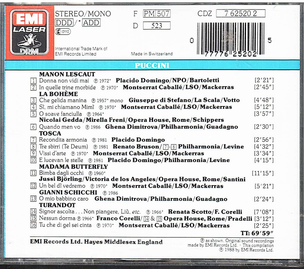 Puccini: Arias and Duets - Domingo/Caballe/Di Stefano/Gedda CD