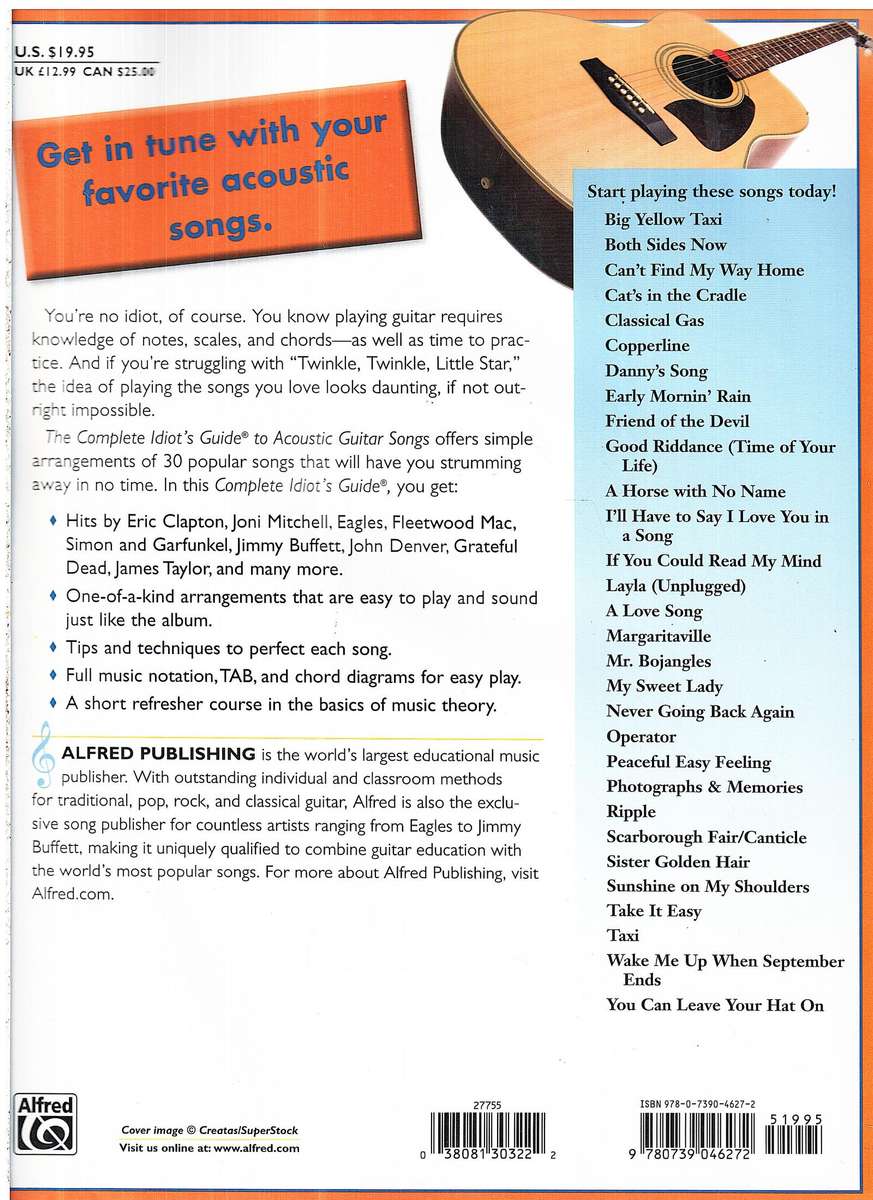 The Complete Idiot's Guide to Acoustic Guitar Songs (Guitar TAB, Chord boxes & standard music notati