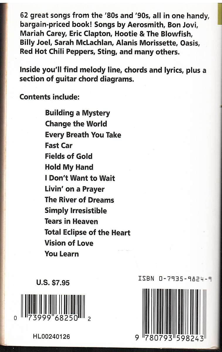 '80s & '90s Rock: Melody Line, Chords and Lyrics for Keyboard | Guitar | Vocal - Hal Leonard