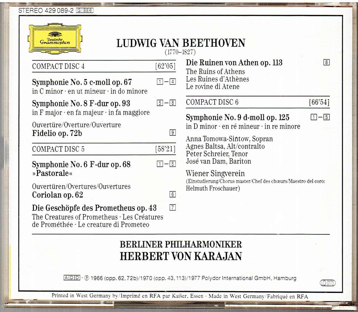 Beethoven: 9 Symphonien - Berliner Philharmoniker, Karajan 6xCD in 2 fatboxes