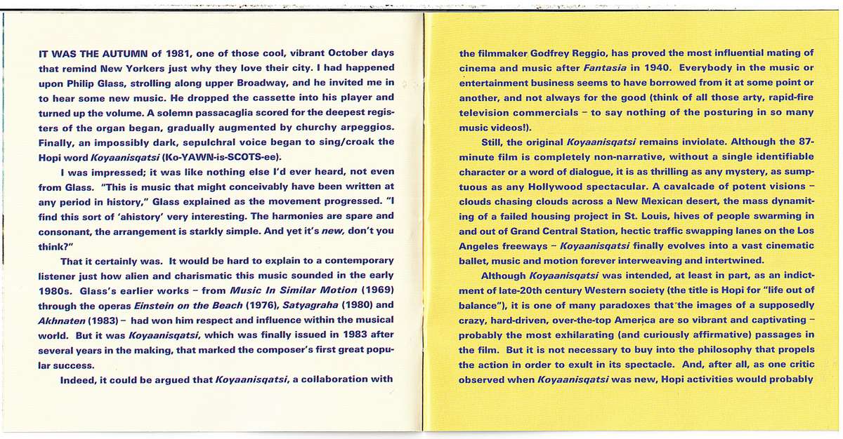 Philip Glass - Koyaanisqatsi (Music composed for the film by Godfrey Reggio) CD