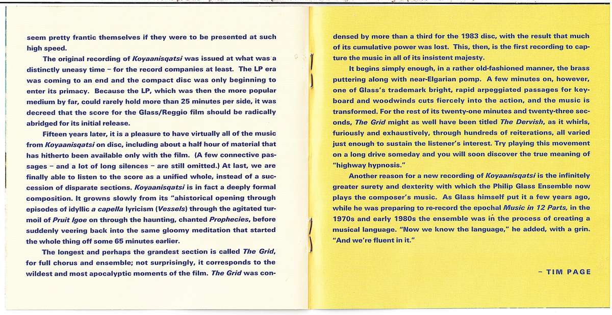 Philip Glass - Koyaanisqatsi (Music composed for the film by Godfrey Reggio) CD