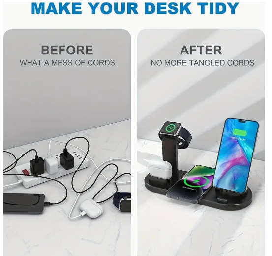 6-in-1 15W Wireless Charger for Fast Charging is Suitable for iPhone/iWatch/AirPods,