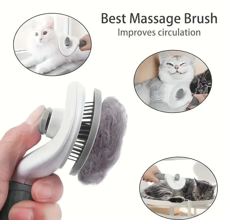 2-in-1 Dog Grooming Brush and Fur Remover - Stainless Steel Comb for Easy Cleaning