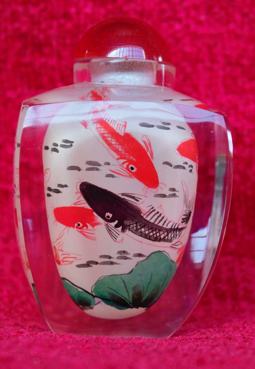 Vintage Reverse Inside Painted Art Glass Perfume Snuff Bottle