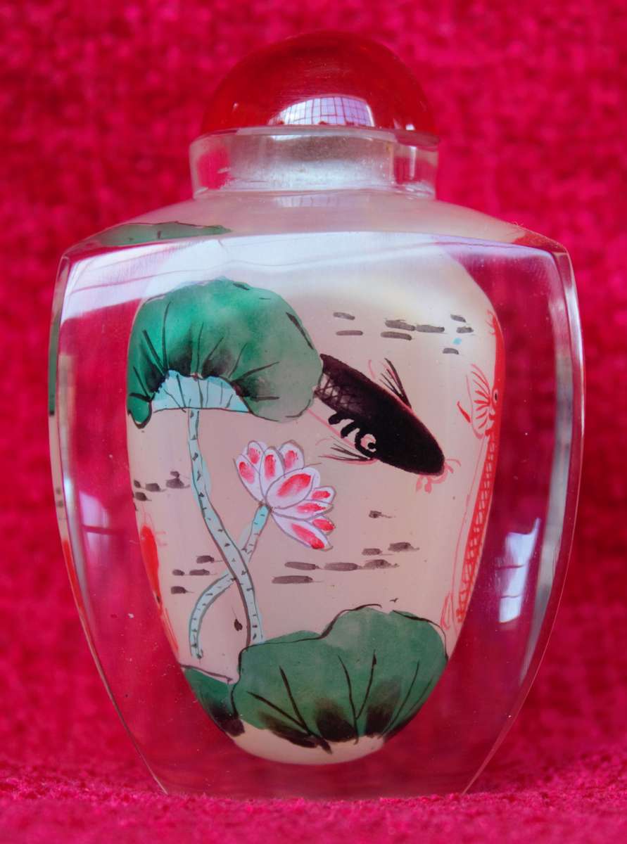 Vintage Reverse Inside Painted Art Glass Perfume Snuff Bottle