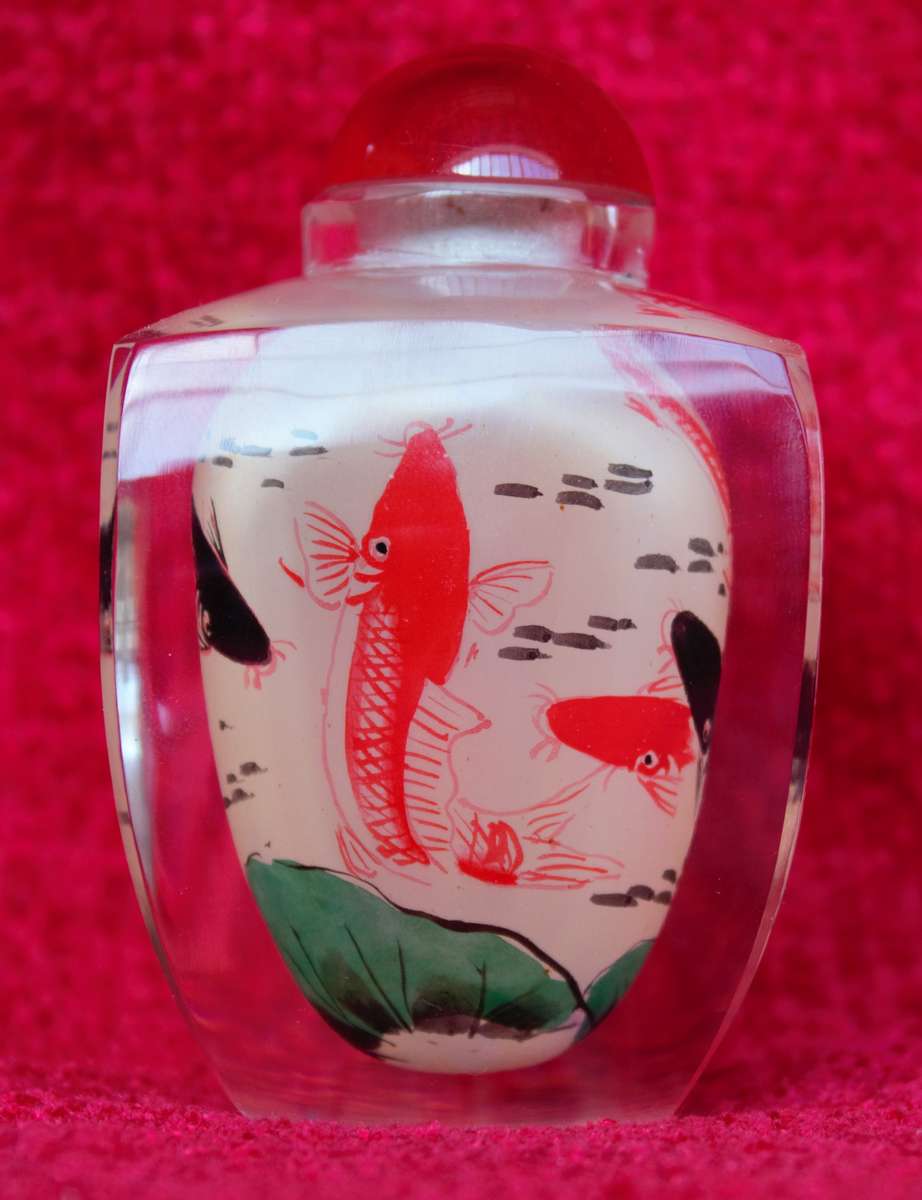 Vintage Reverse Inside Painted Art Glass Perfume Snuff Bottle