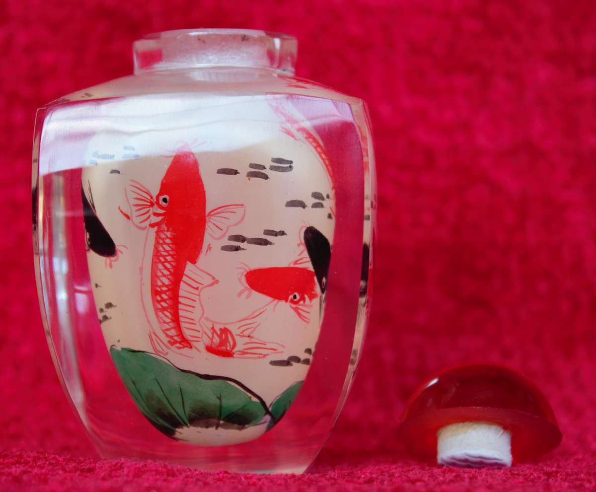 Vintage Reverse Inside Painted Art Glass Perfume Snuff Bottle