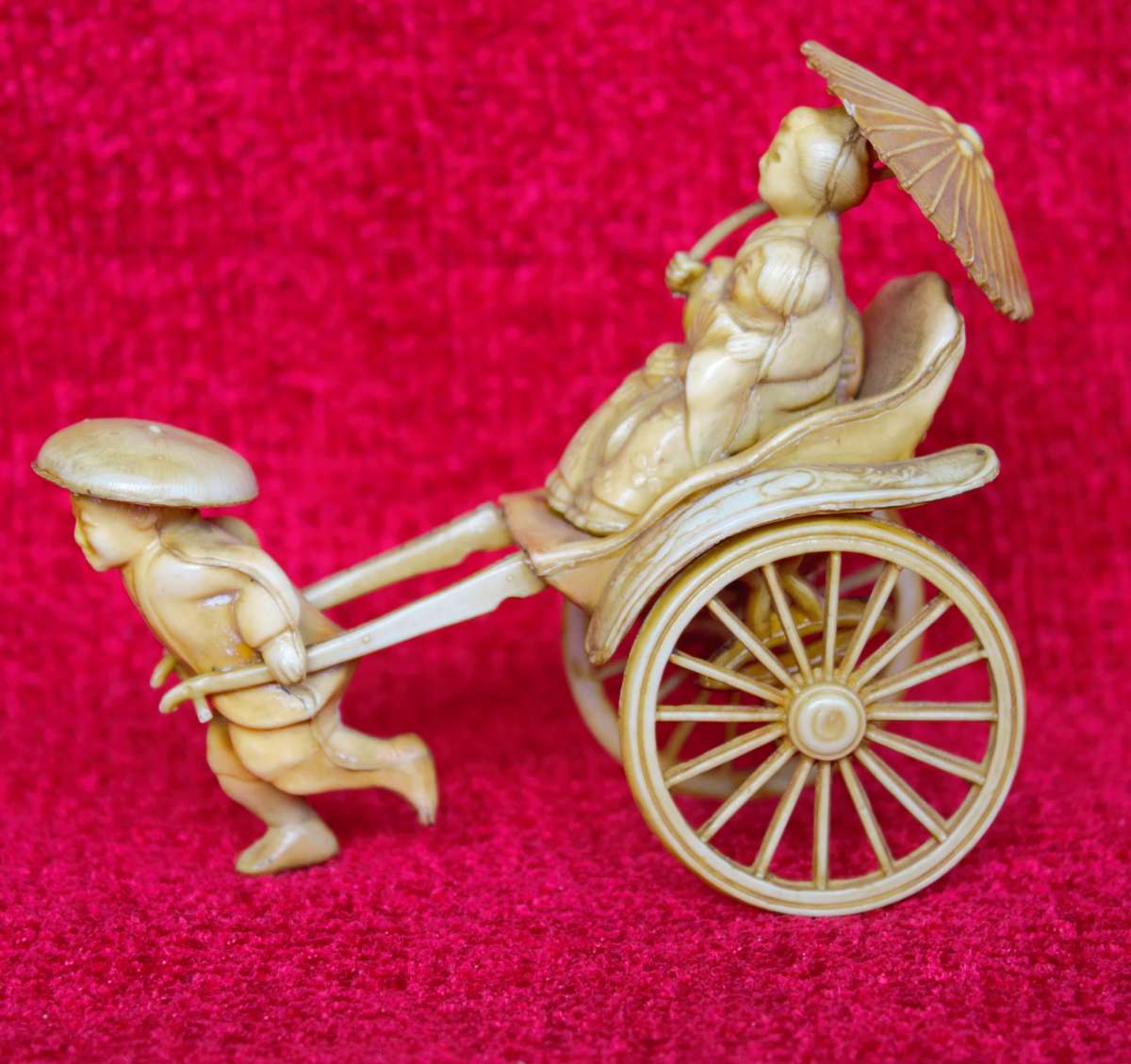 Vintage Japanese Celluloid Geisha Girl Rickshaw Figurine