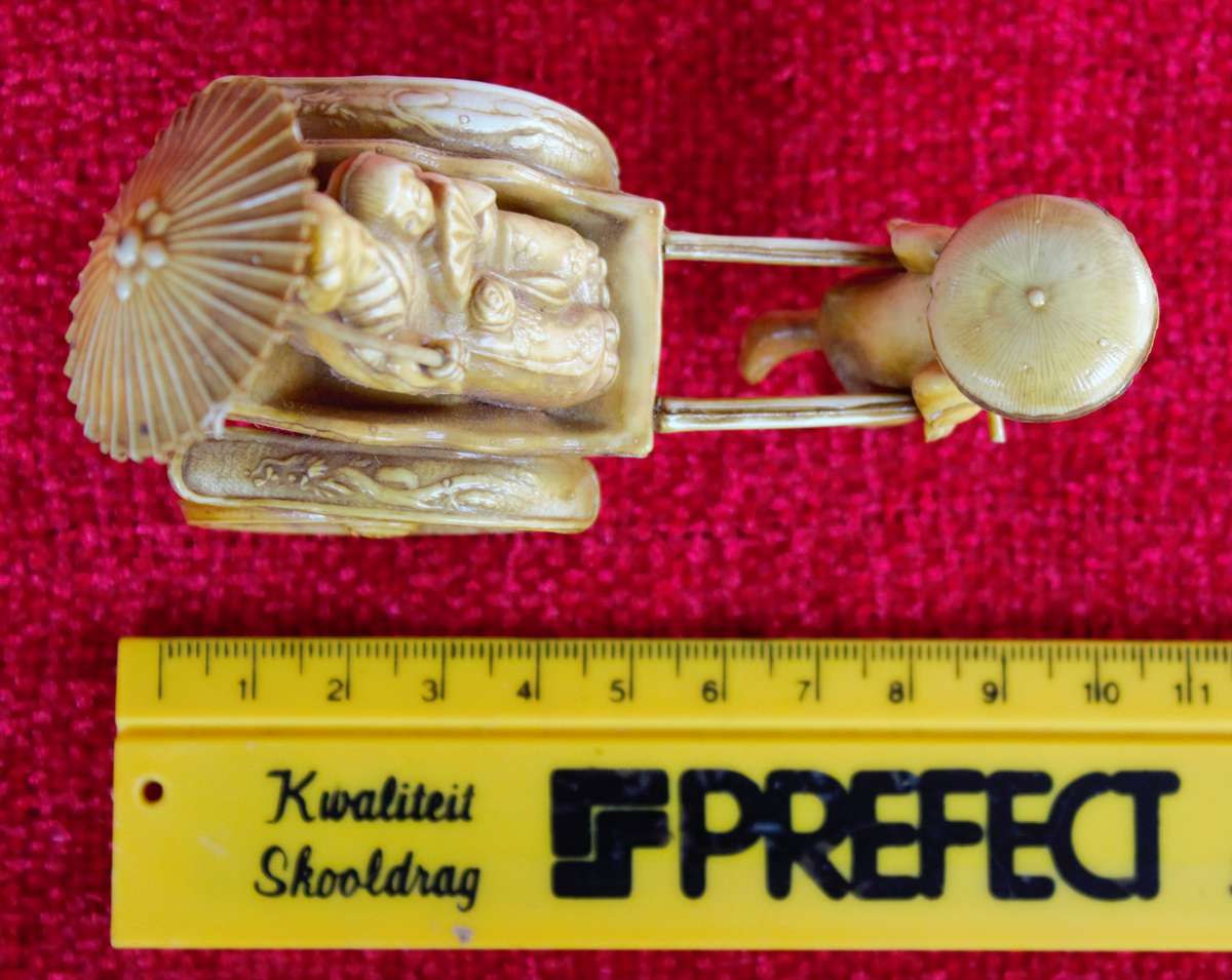 Vintage Japanese Celluloid Geisha Girl Rickshaw Figurine