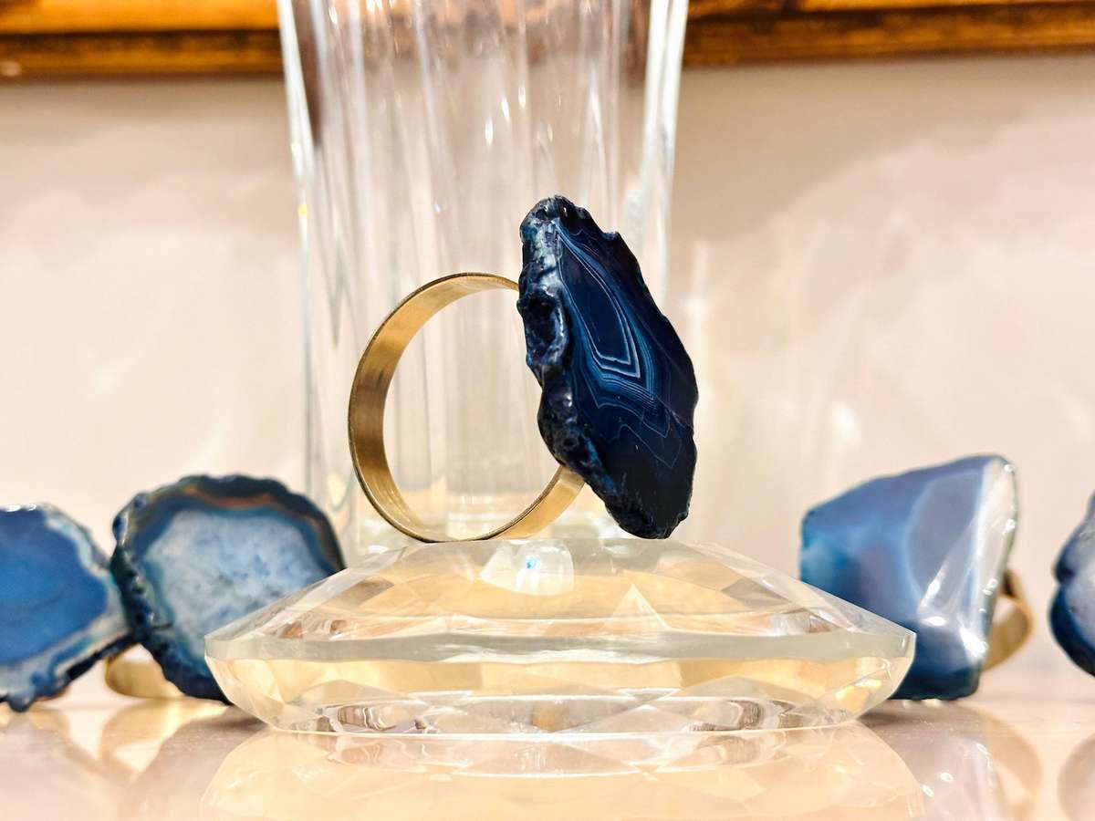Exquisite Agate Geode Vintage Napkin Ring Set