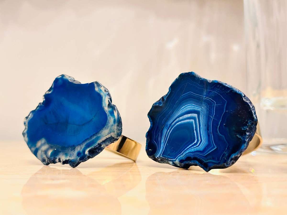 Exquisite Agate Geode Vintage Napkin Ring Set