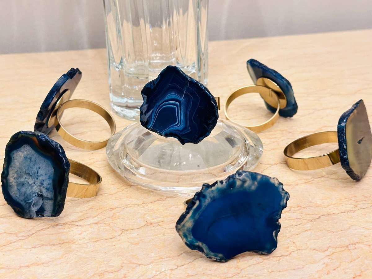 Exquisite Agate Geode Vintage Napkin Ring Set