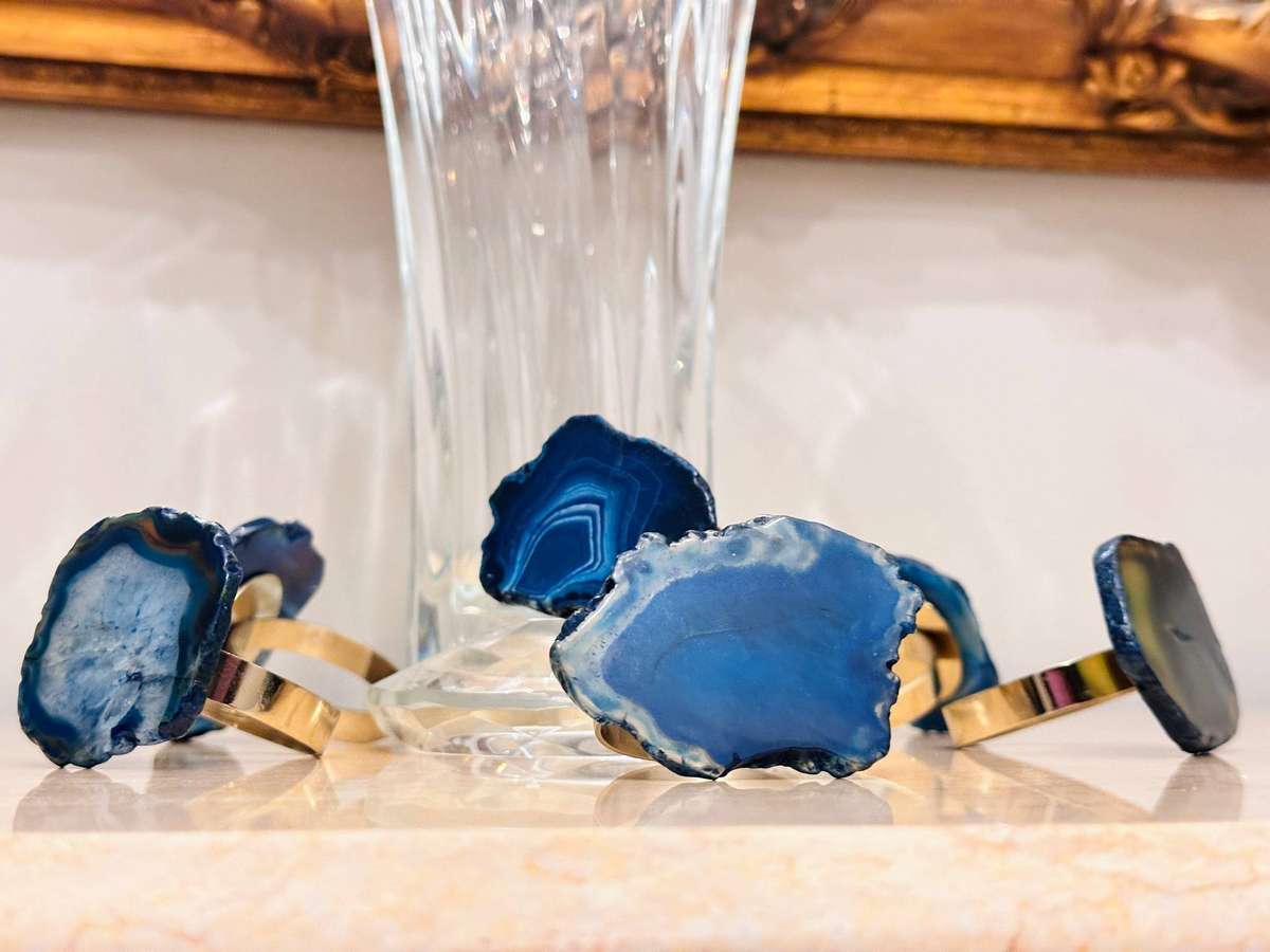 Exquisite Agate Geode Vintage Napkin Ring Set