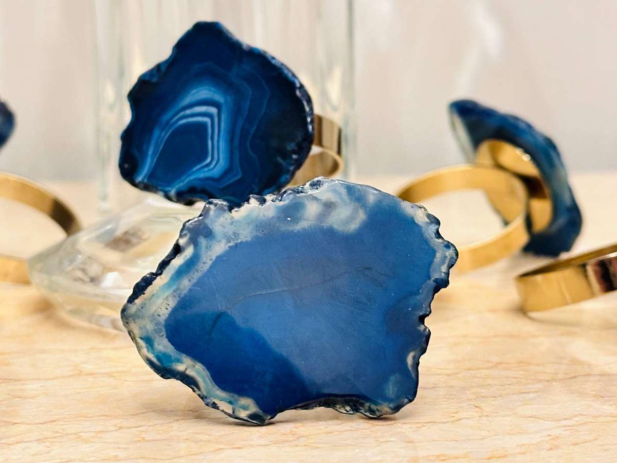 Exquisite Agate Geode Vintage Napkin Ring Set