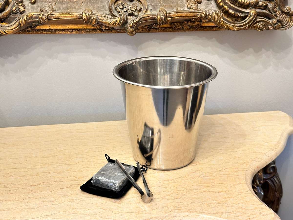 ICE BUCKET WITH WHISKEY ICE STONES & TONG SET