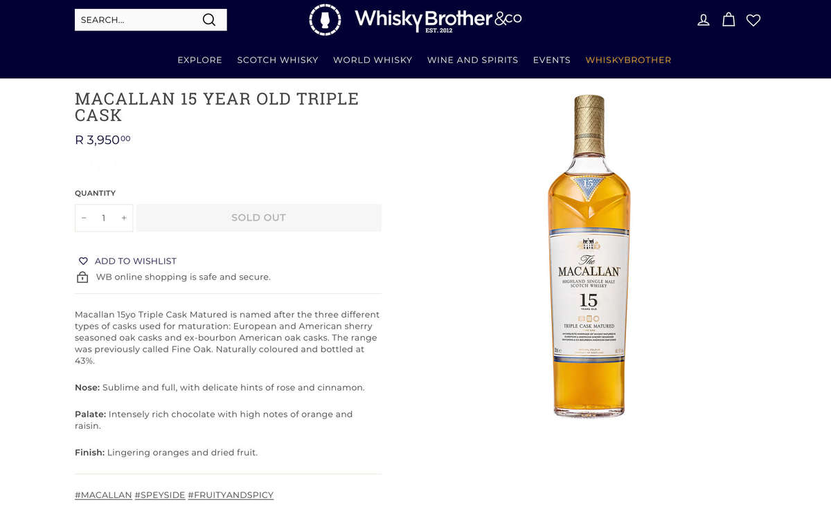 Macallan 15 Year Old Signature Triple Cask Scotch Whisky in Original Box