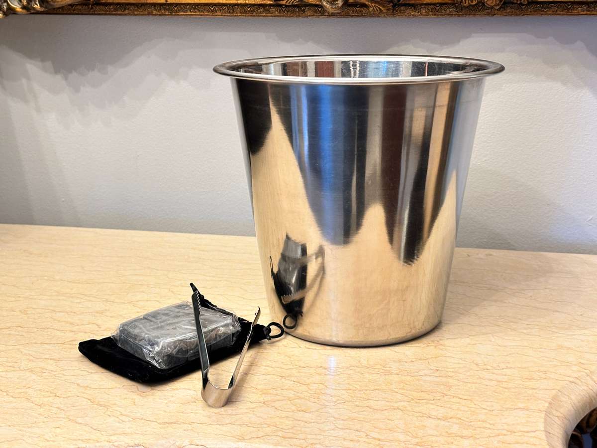 ICE BUCKET WITH WHISKEY ICE STONES & TONG SET