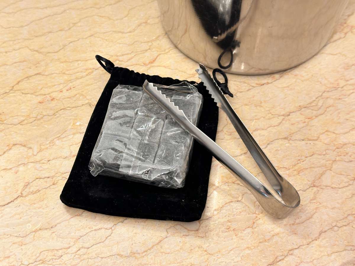 ICE BUCKET WITH WHISKEY ICE STONES & TONG SET