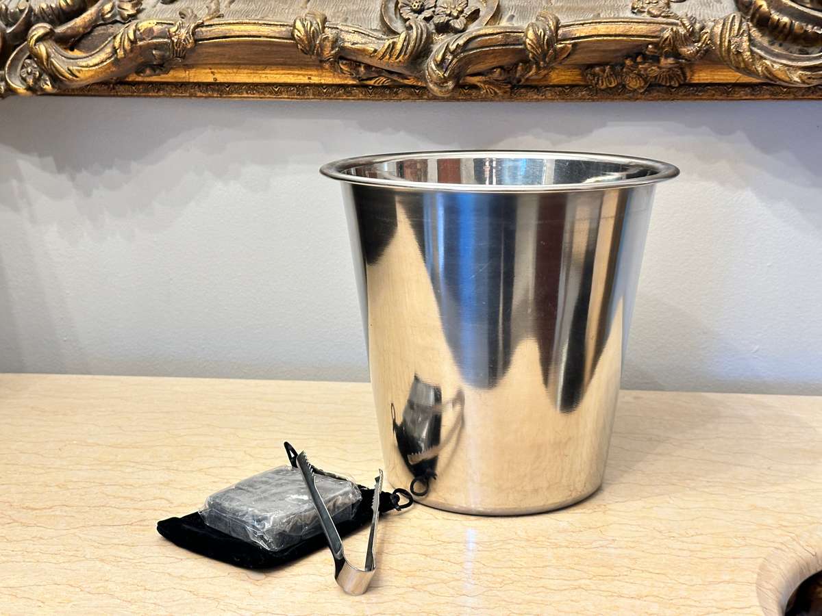 ICE BUCKET WITH WHISKEY ICE STONES & TONG SET
