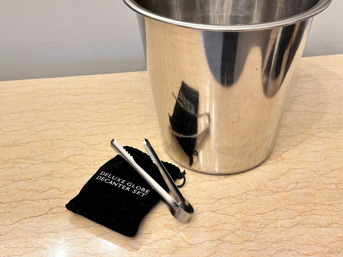 ICE BUCKET WITH WHISKEY ICE STONES & TONG SET