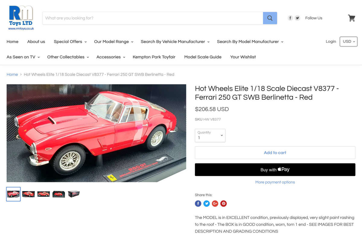 FERRARI Hot Wheels Elite Limited Edition 250 GT Berlinetta 1:18 Model Collectable in Original Box