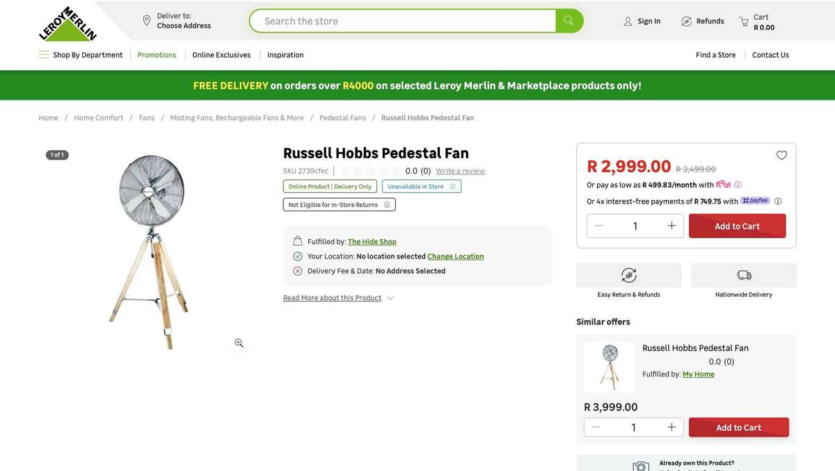 Russell Hobbs Tripod Pedestal Fan