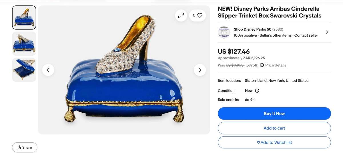 Disney Arribas Exclusive Cinderella Crystal Slipper Collectable