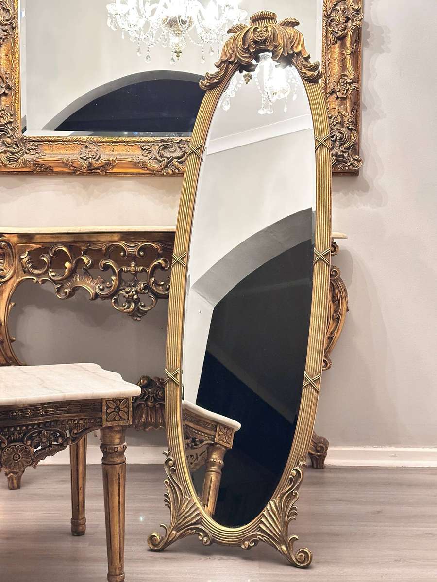 Exquisite French Vintage Gilded large Cheval Standing Statement Mirror