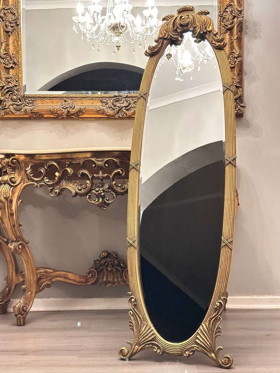 Exquisite French Vintage Gilded large Cheval Standing Statement Mirror