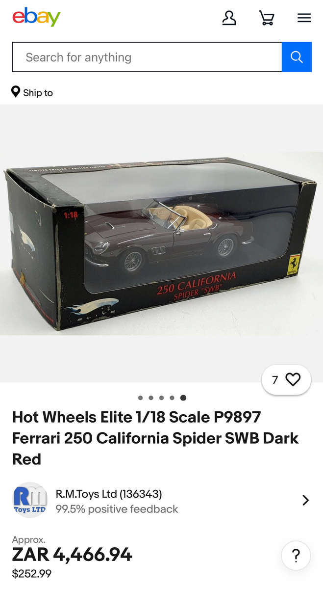 FERRARI Hot Wheels Elite Limited Edition 250 California 1:18 Model Collectable in Original Box
