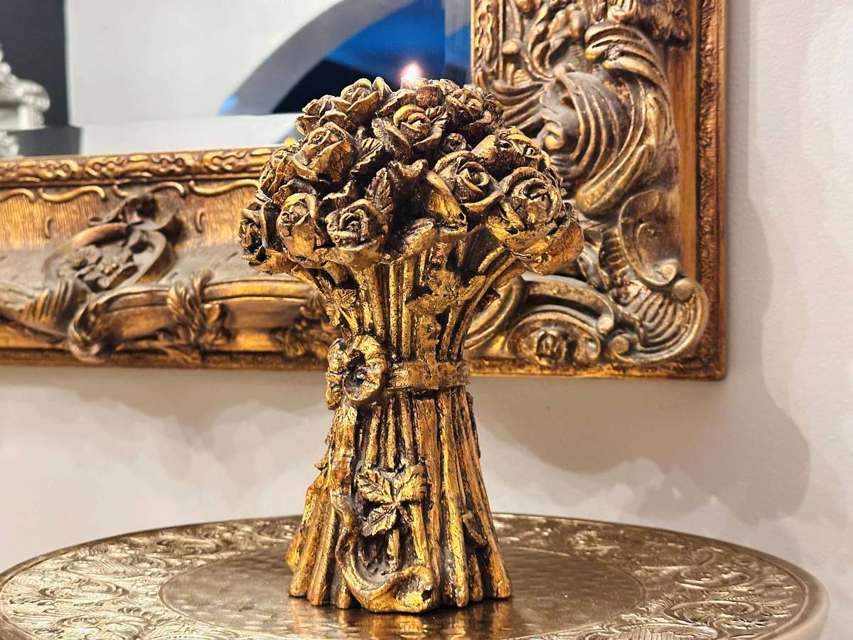 Ornate Gold Gilt Rose Bouquet Vintage Candle Holders