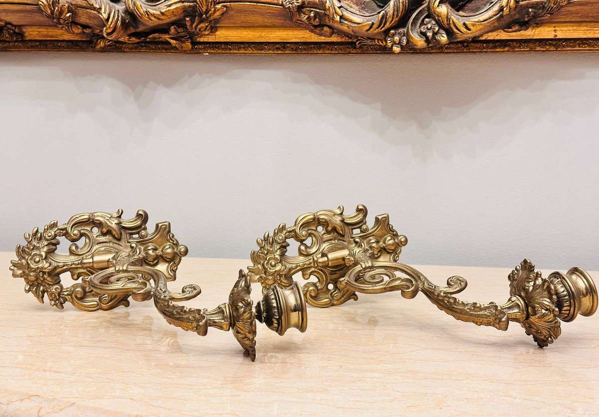 Exquisite Vintage Brass Ornate Wall Sconces