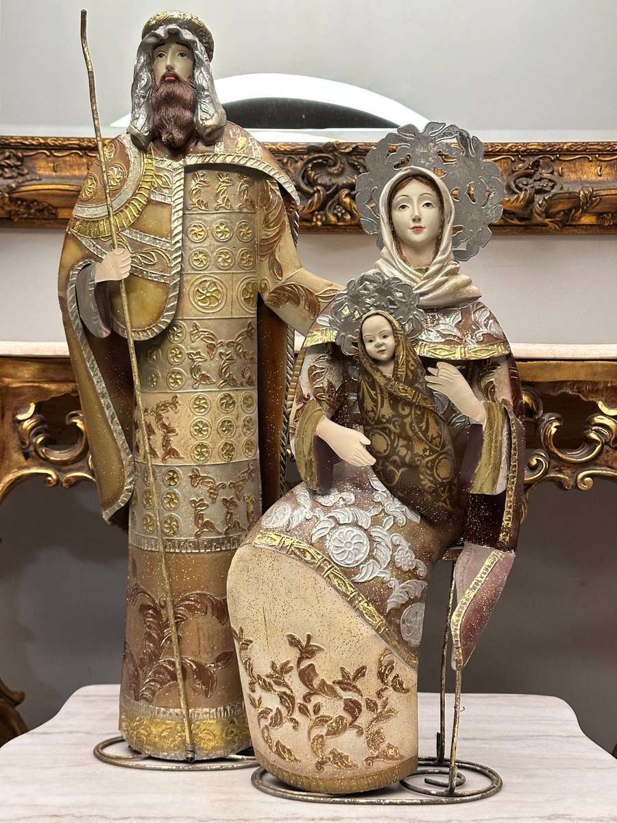Exquisite Vintage Large Gold & Silver Leaf Statement Nativity Set