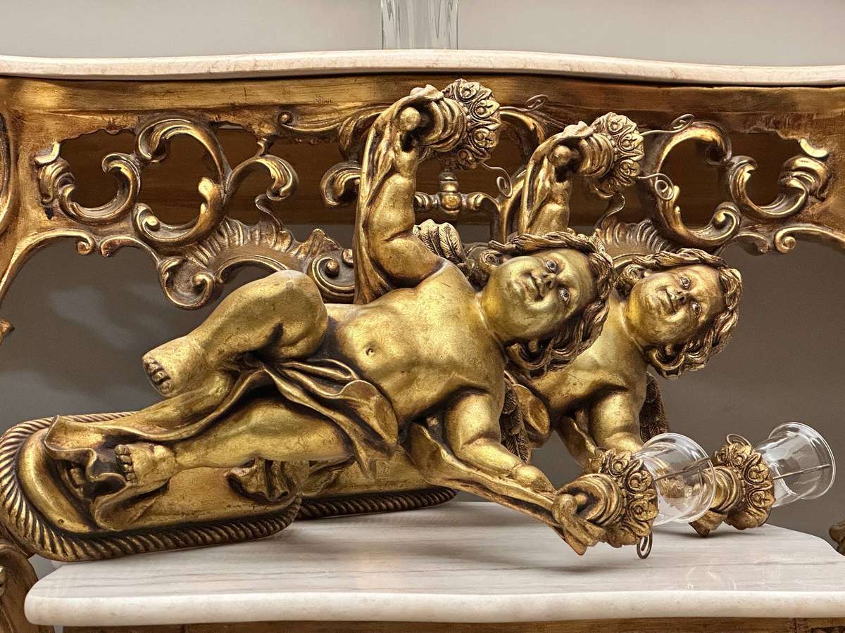 Exquisite French Gilt Vintage Large Angel Statement Candle Wall Sconces